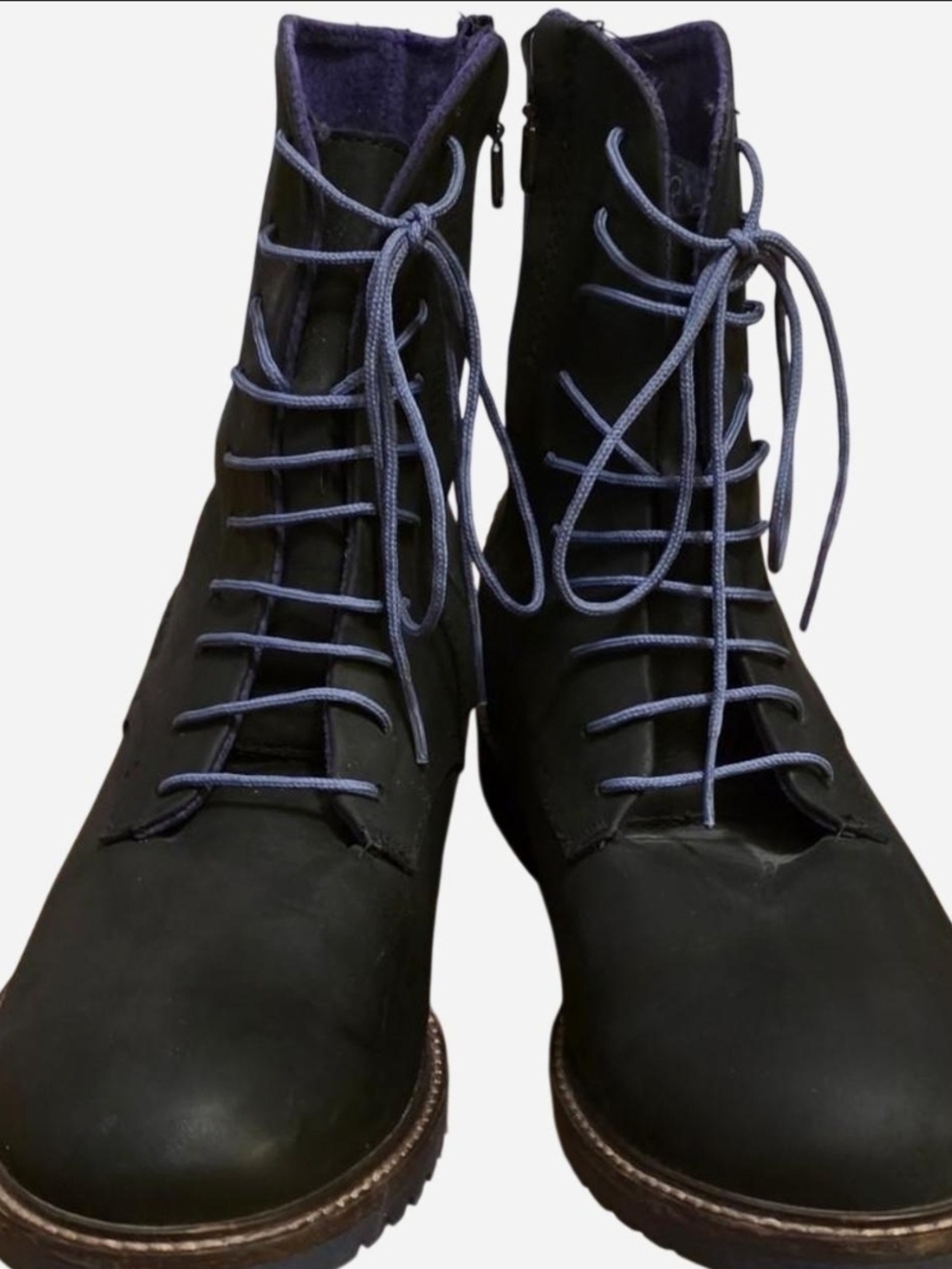 Mael Black Leather Lace-Up Boots with Blue Laces